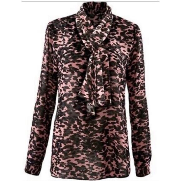 Cabi pink black gray camo animal print tie neck top style #3148 size Small - Picture 1 of 13